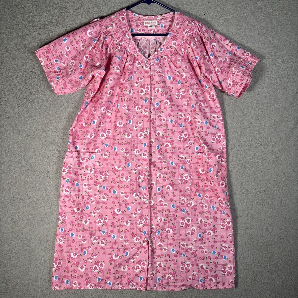 Casual Nights Night Gown Womens Size‎ M Muumuu Pearl Snap Powder Pink Pastels
